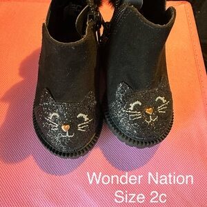 Wonder Nation Glitter Cat Black Kids Boots